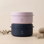 nom insulated food jar shown in navy blue and lilac color options
