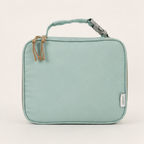 Nom insulated lunch bag in mint green, front view with top handle and dual zipper