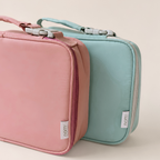 Nom Tote insulated lunch bag in pink and green for kids school and daycare, recycled fabric, Canadian brand